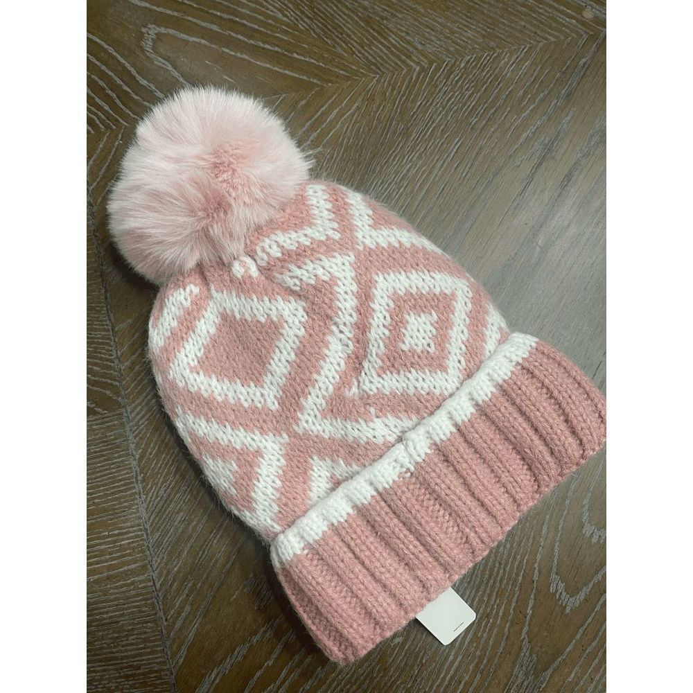 Boutique Baltic Breeze Pink Faux Fur Lined Pom Beanie